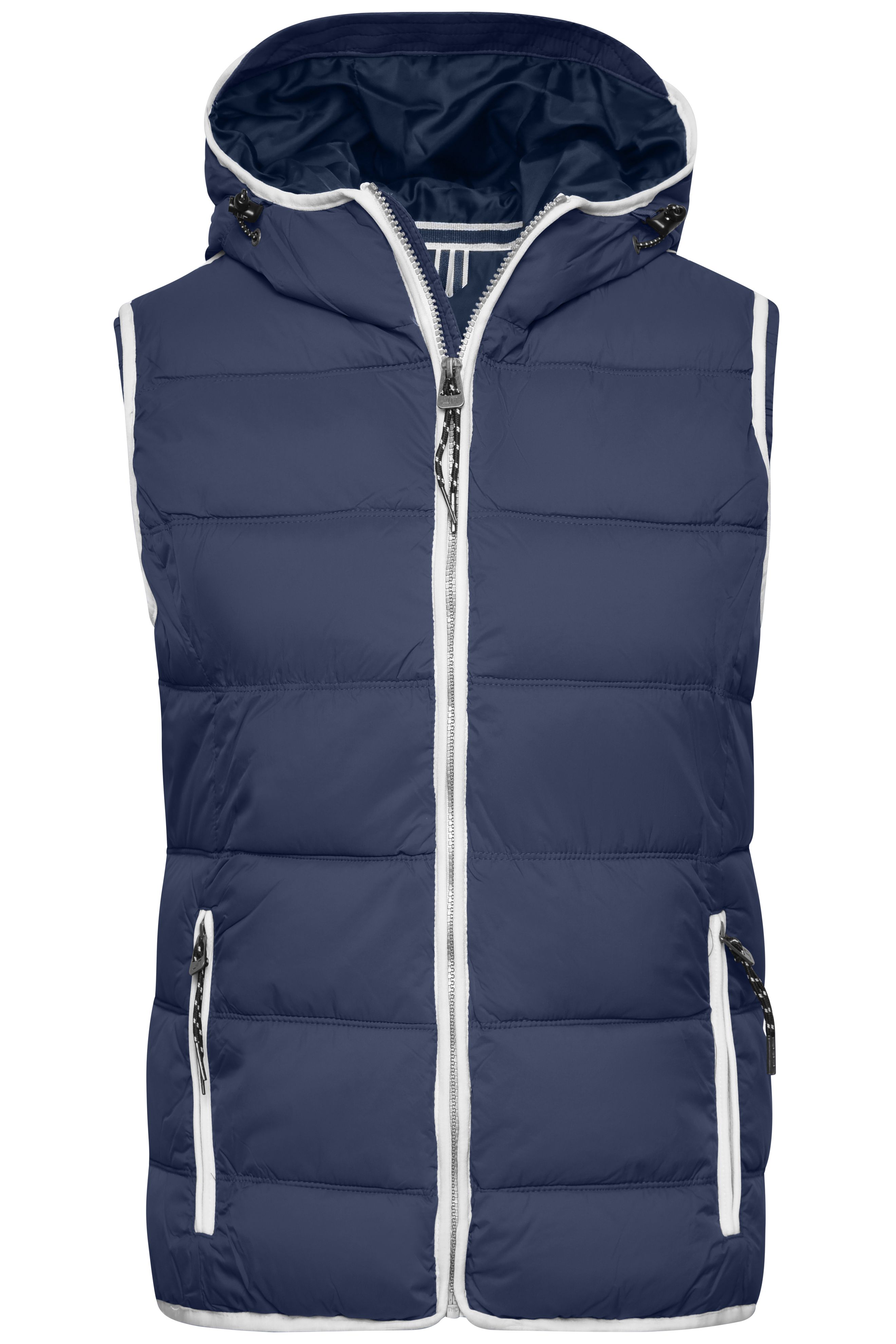 Ladies' Maritime Vest JN1075 Modische Steppweste mit angeschnittener Kapuze Ladies' Maritime Vest JN1075 Modische Steppweste mit angeschnittener Kapuze