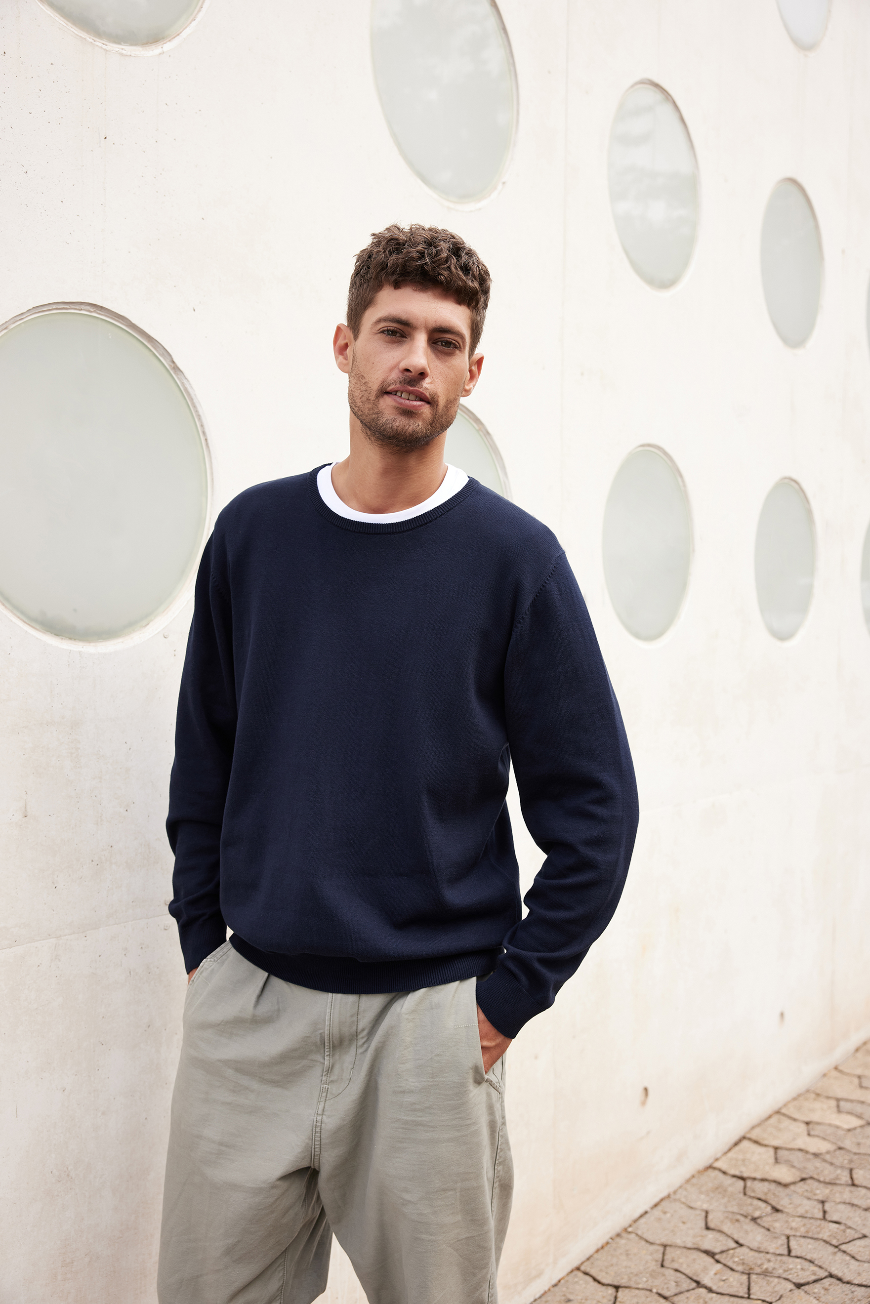 Men's Round-Neck Pullover JN1314 Klassischer Baumwoll-Pullover