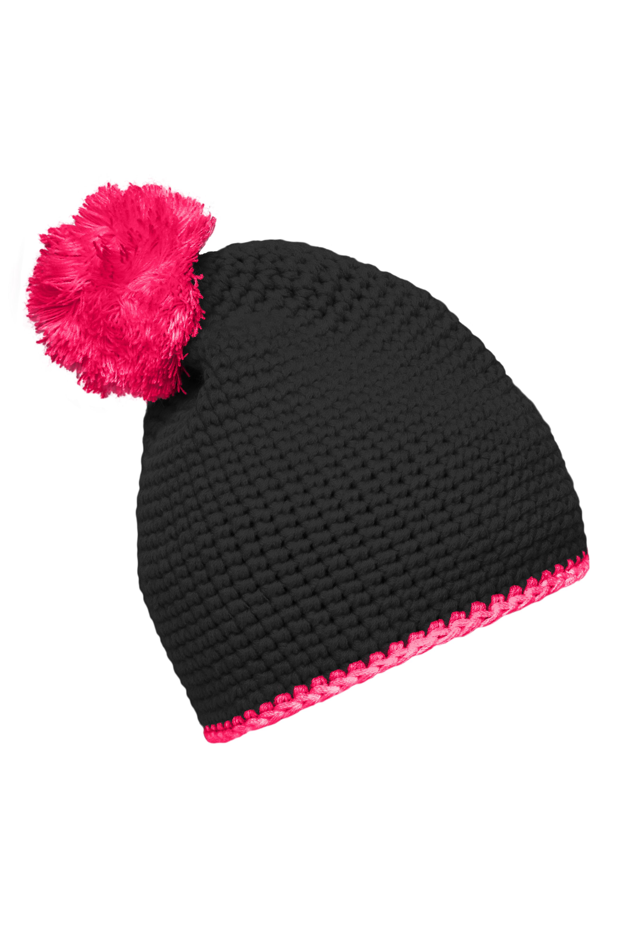 Pompon Hat with Contrast Stripe MB7964 Häkelmütze mit Kontrastrand und Pompon