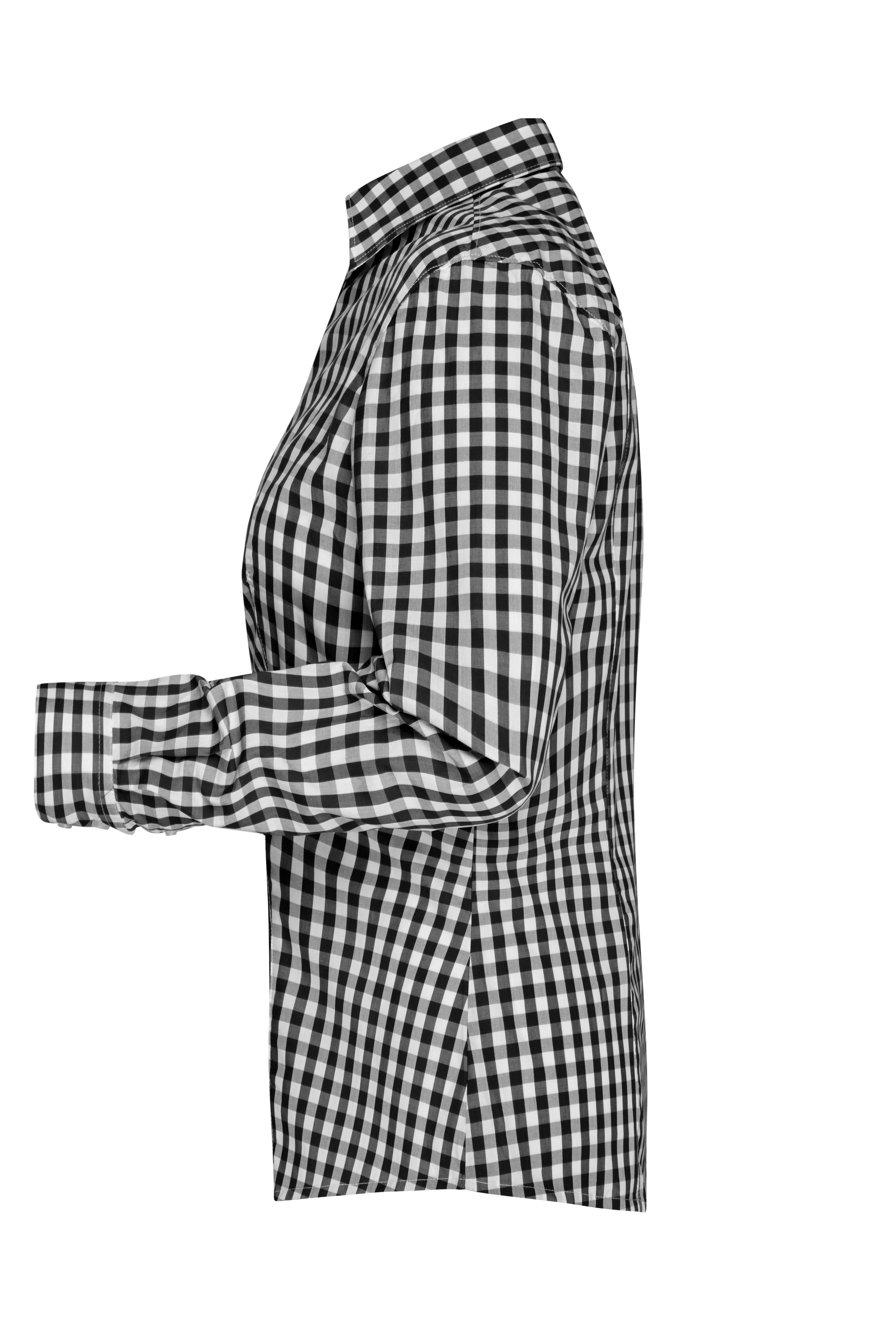 Ladies' Checked Blouse JN616 Modisches Karoshirt mit Uni-Einsätzen an Kragen und Manschette