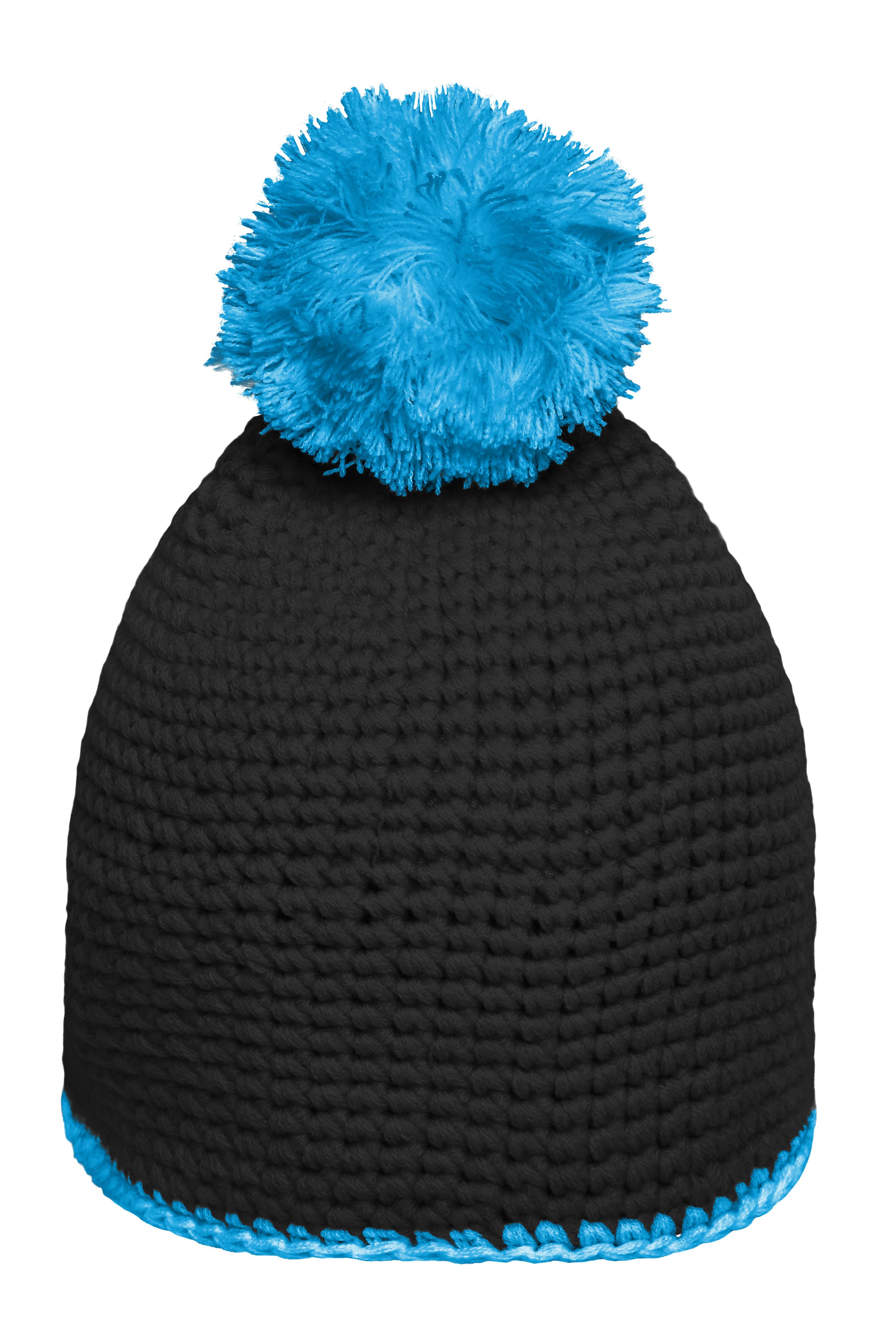 Pompon Hat with Contrast Stripe MB7964 Häkelmütze mit Kontrastrand und Pompon