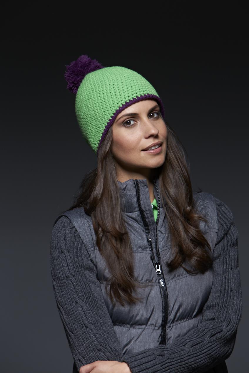 Pompon Hat with Contrast Stripe MB7964 Häkelmütze mit Kontrastrand und Pompon
