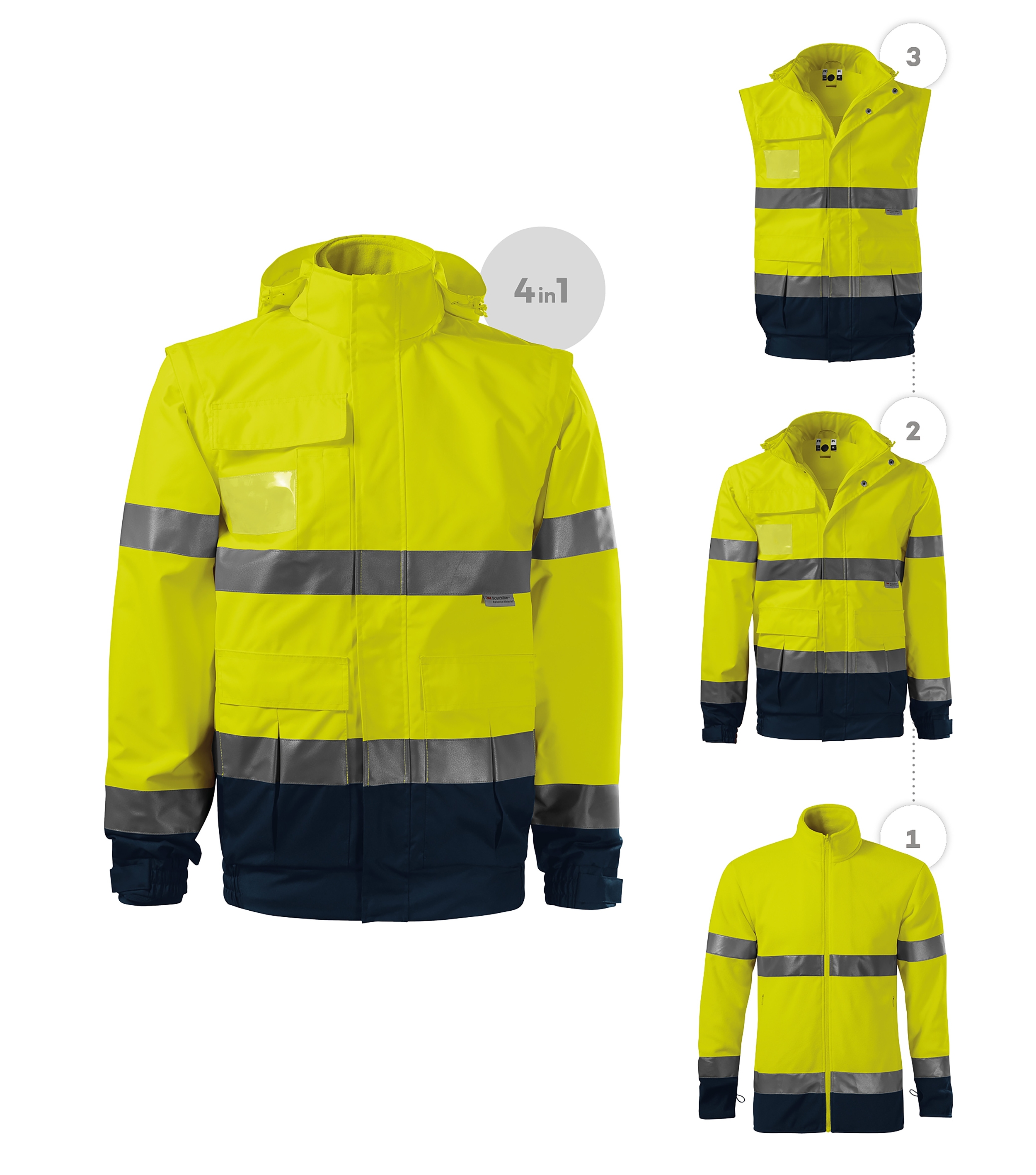 Arbeitsjacke für Damen und Herren - HV GUARD 4 IN 1 5V2 -  hochsichtbare Warnjacke mit wasserdichtem und atmungsaktivem Material - Unisex  Warnschutzjacke in gelb und orange 
