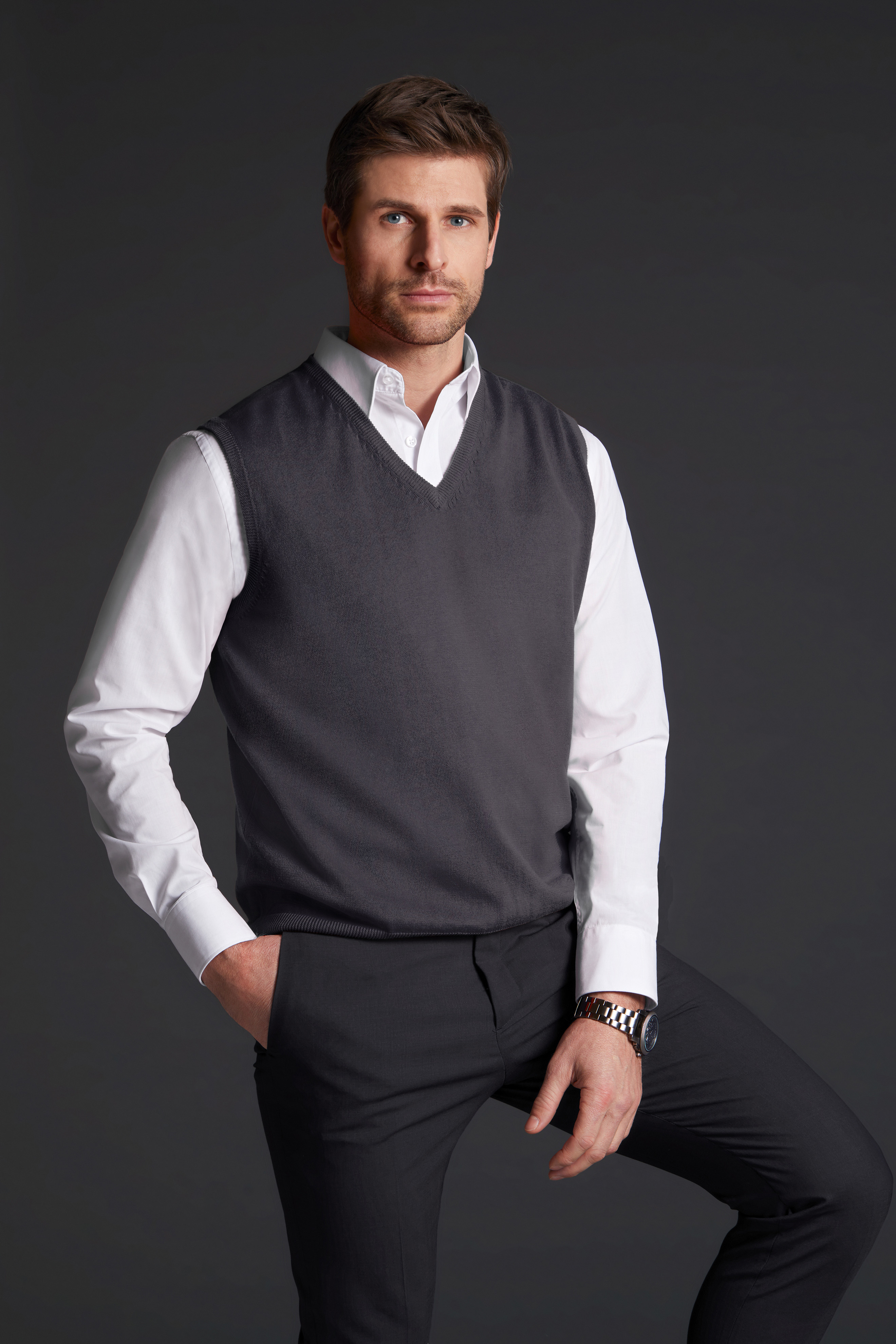 Men's V-Neck Pullunder JN657 Klassischer Baumwoll-Pullunder