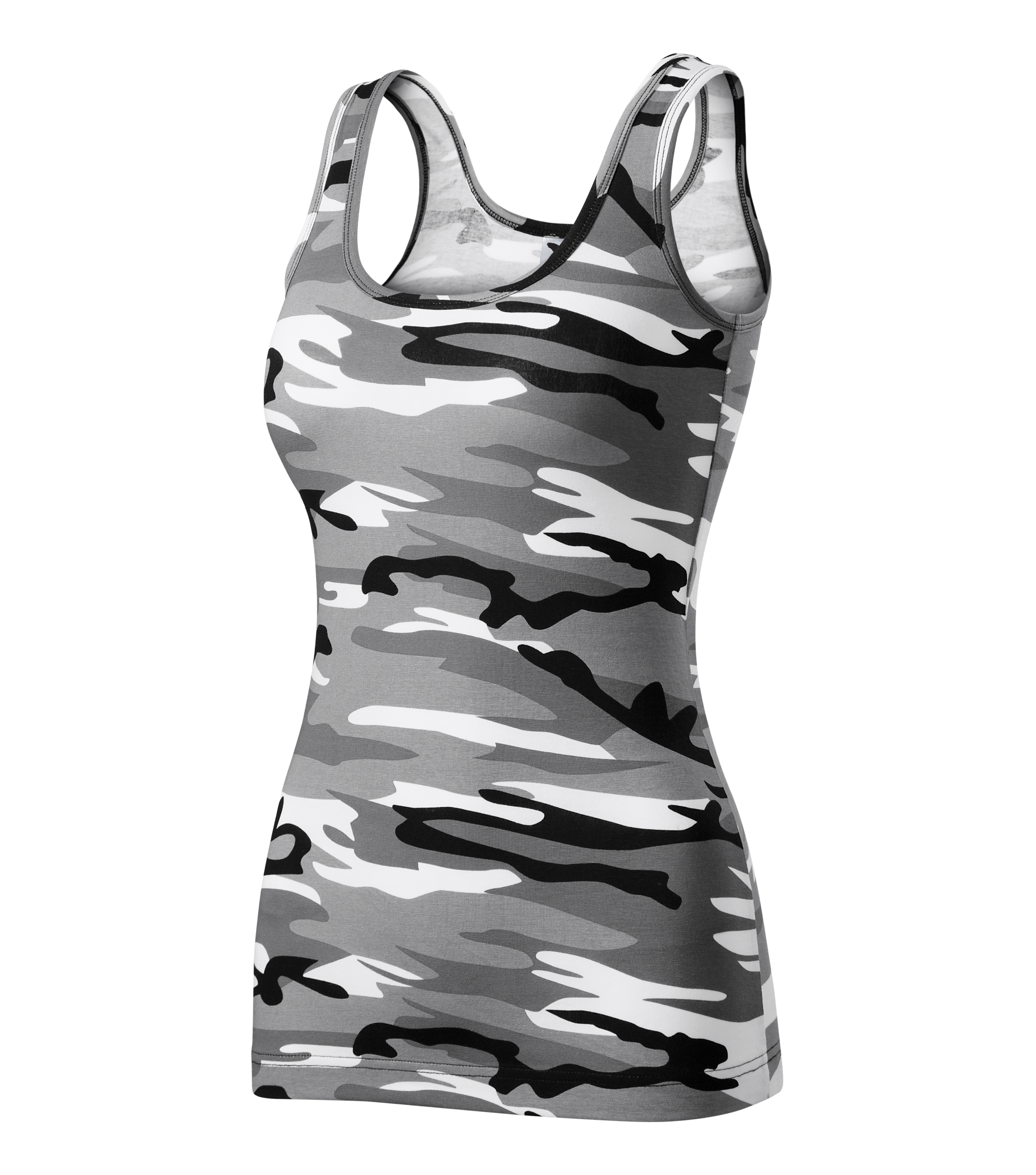 Damen Top Camouflage - CAMO TRIUMPH C36 - runder vertiefter Halsausschnitt und Stretch-Material für Formbeständigkeit - Longtops Damen lang auch als Gym Top Damen 