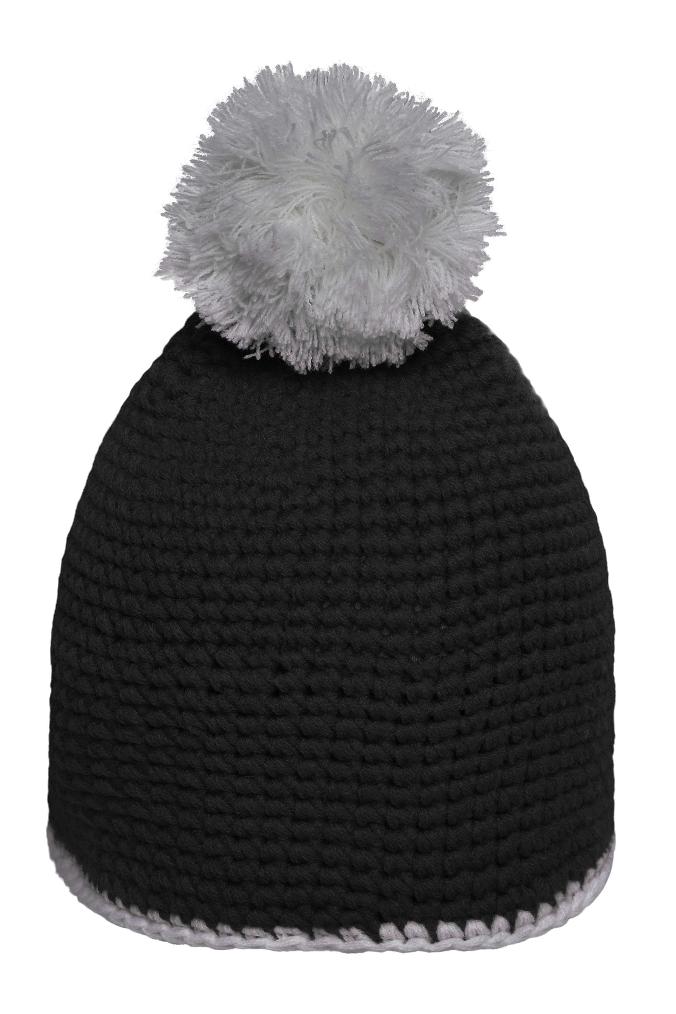 Pompon Hat with Contrast Stripe MB7964 Häkelmütze mit Kontrastrand und Pompon