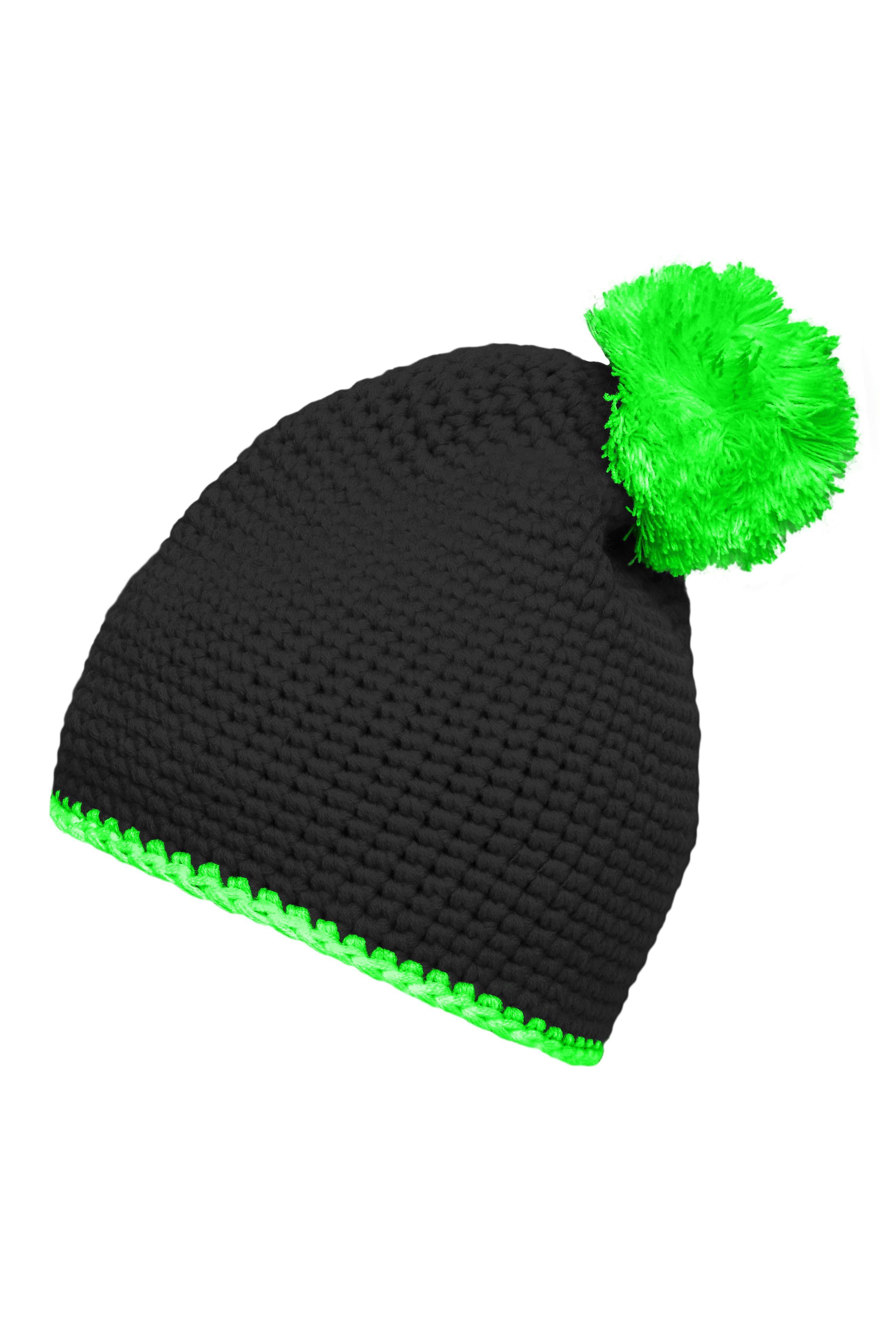 Pompon Hat with Contrast Stripe MB7964 Häkelmütze mit Kontrastrand und Pompon