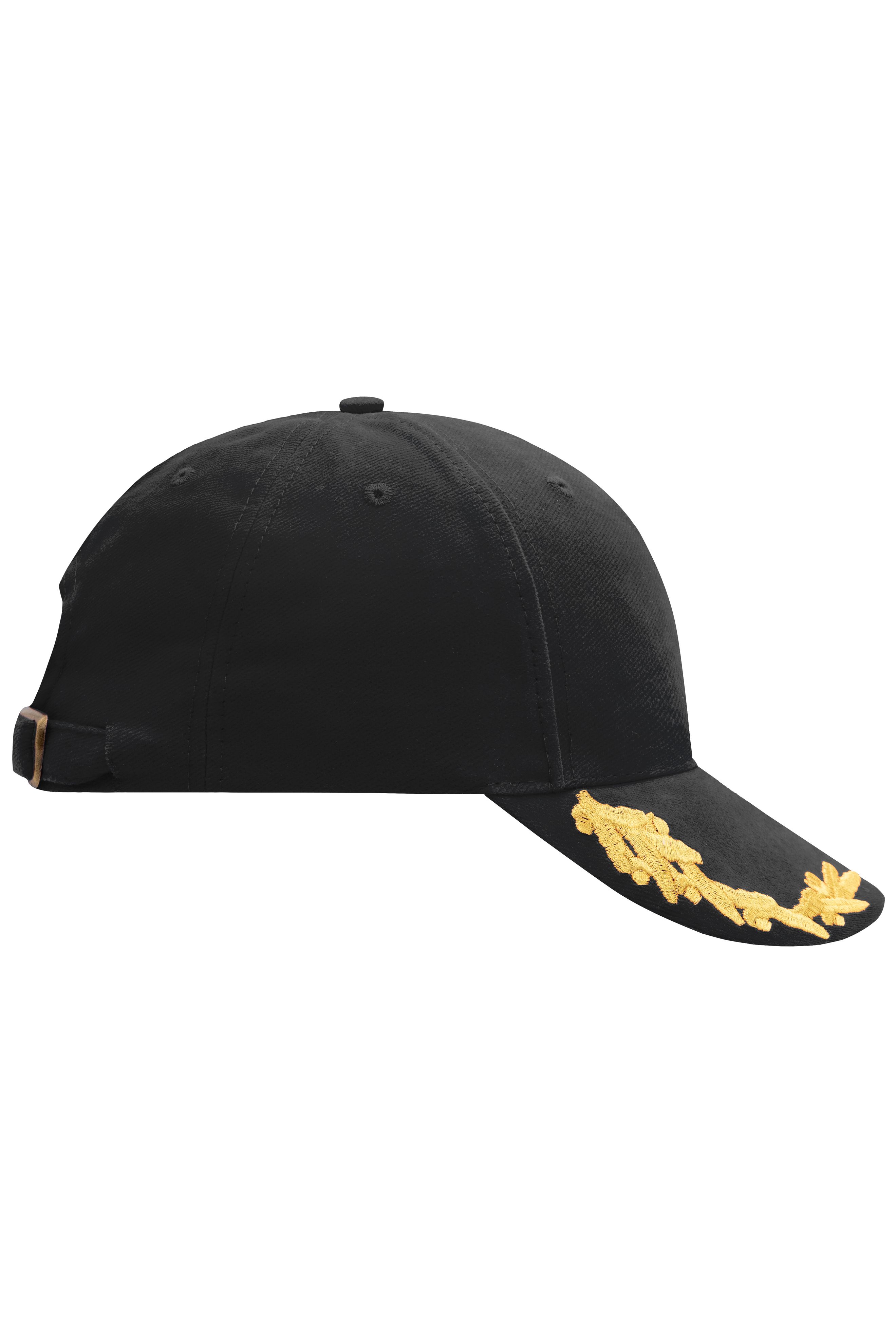 6 Panel VIP Cap MB6121 Extravagantes Cap mit Eichenlaub-Stickerei in Lurex auf dem Schild