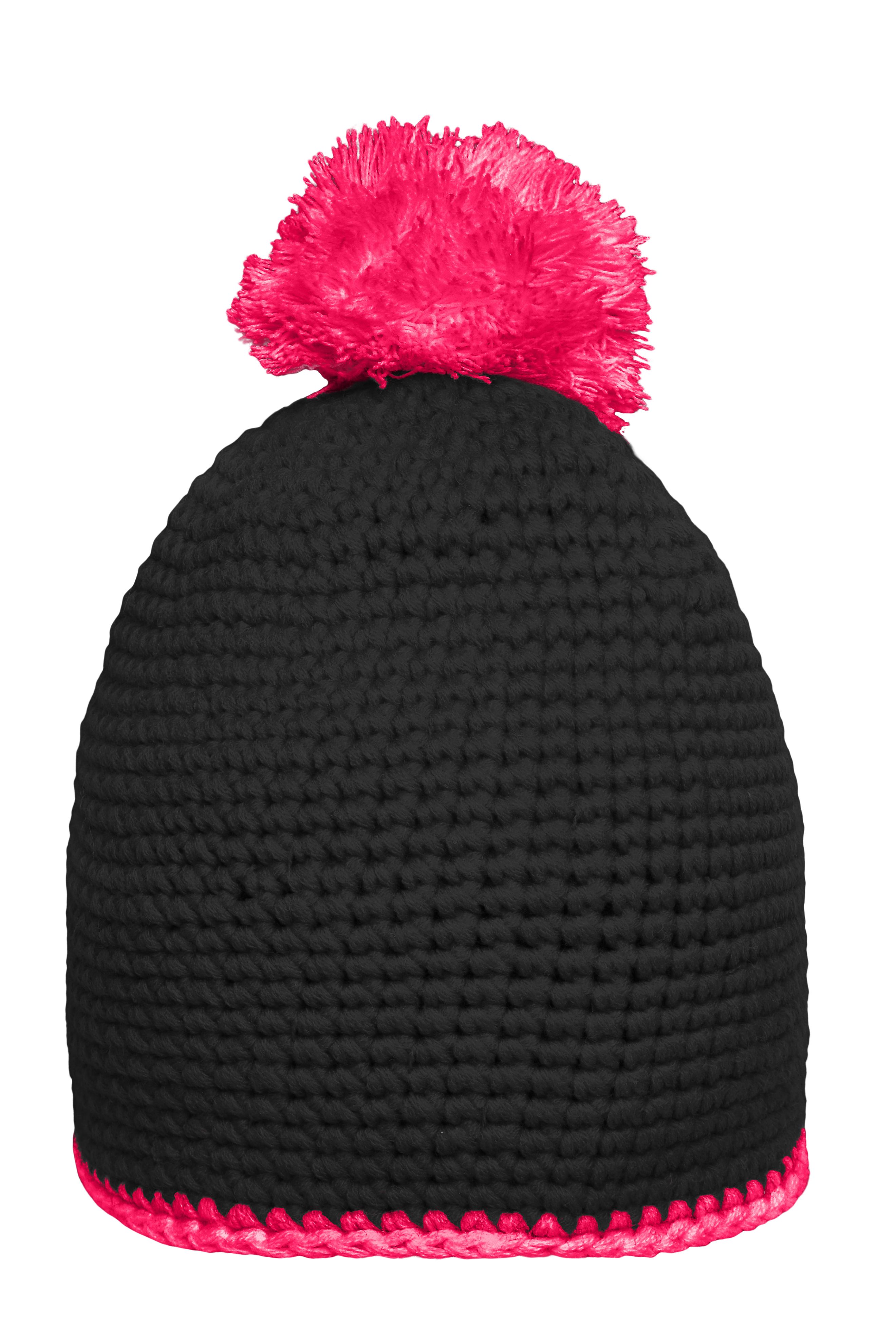 Pompon Hat with Contrast Stripe MB7964 Häkelmütze mit Kontrastrand und Pompon