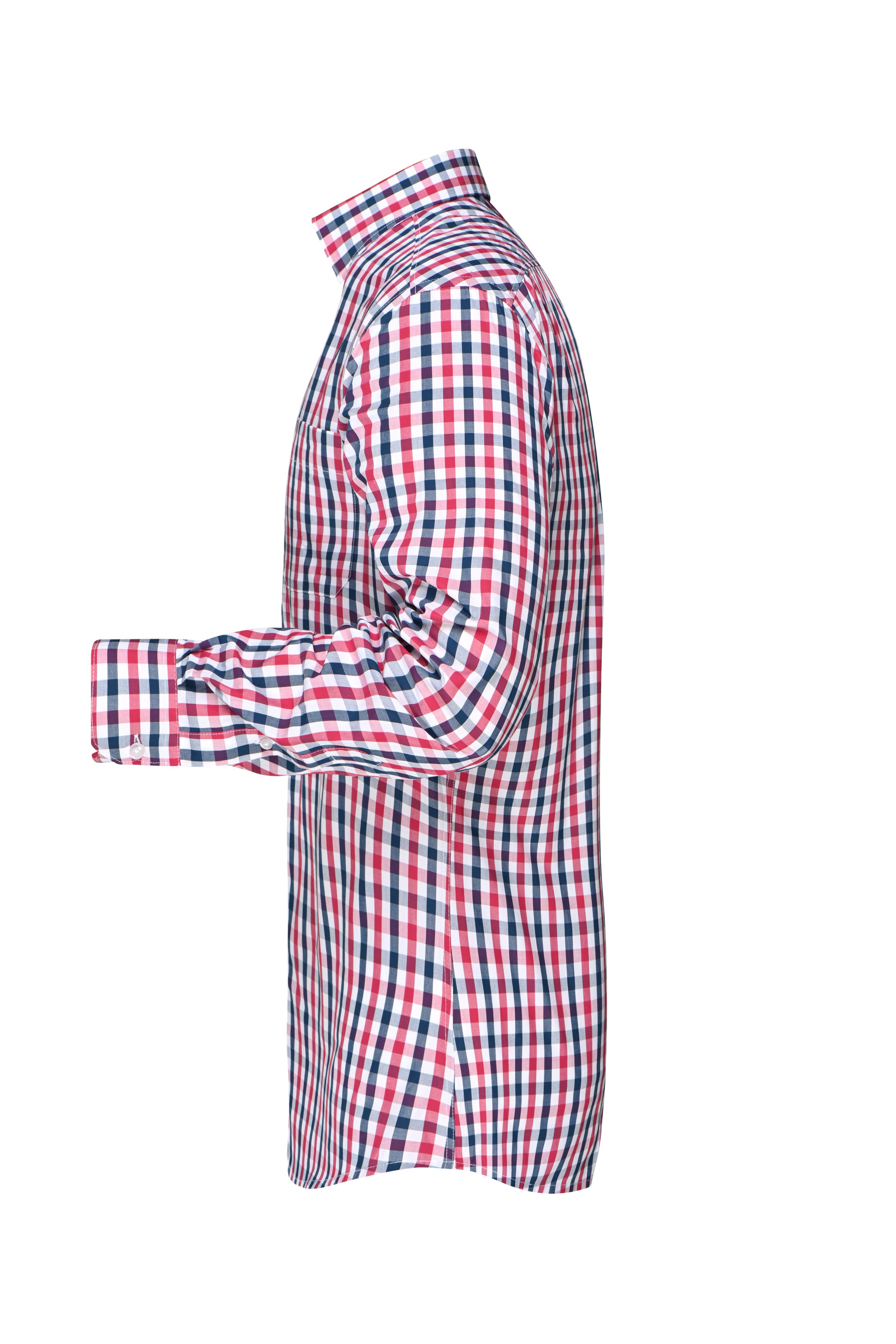 Men's Checked Shirt JN617 Modisches Karoshirt mit Uni-Einsätzen an Kragen und Manschette