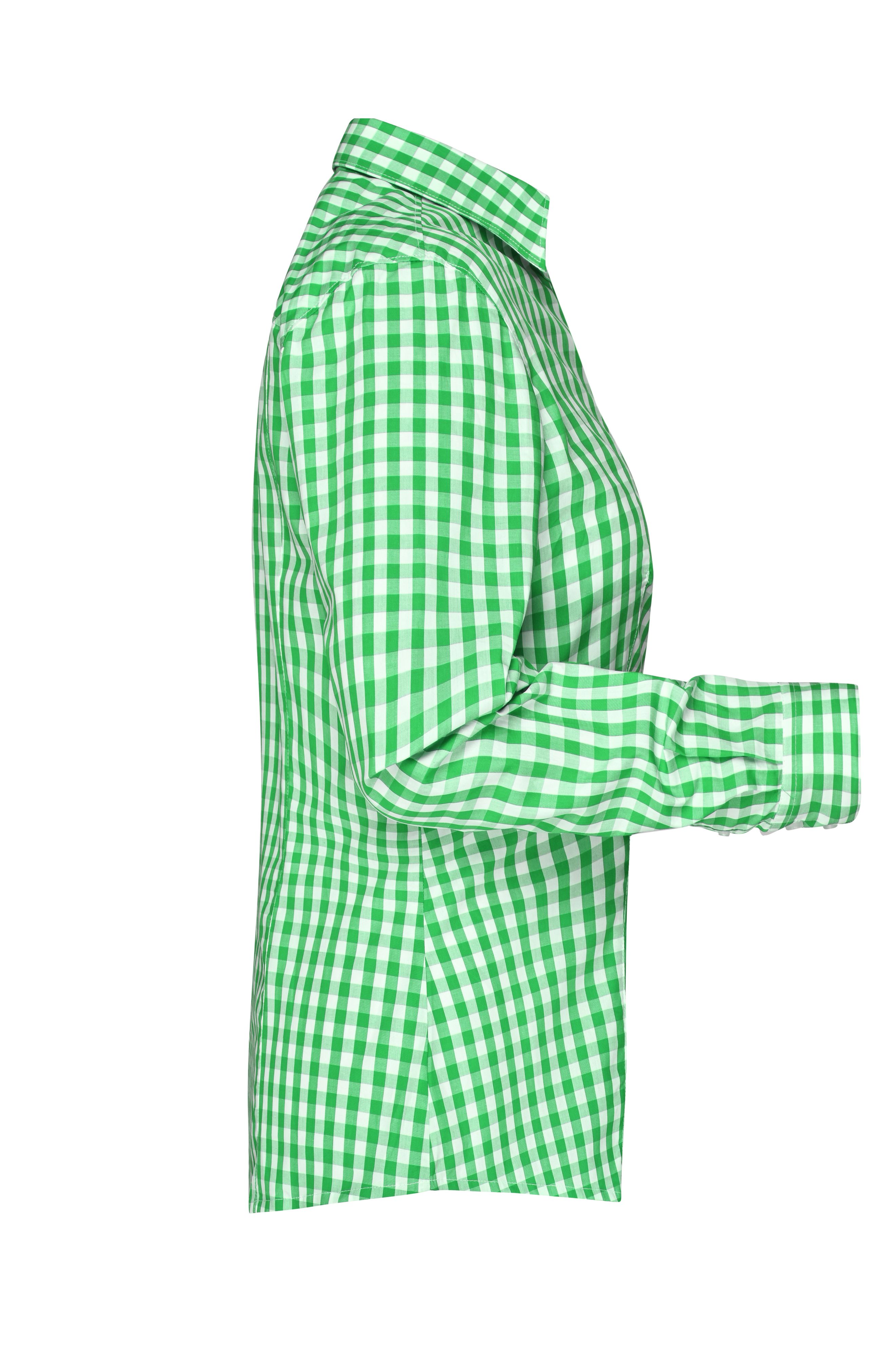 Ladies' Checked Blouse JN616 Modisches Karoshirt mit Uni-Einsätzen an Kragen und Manschette