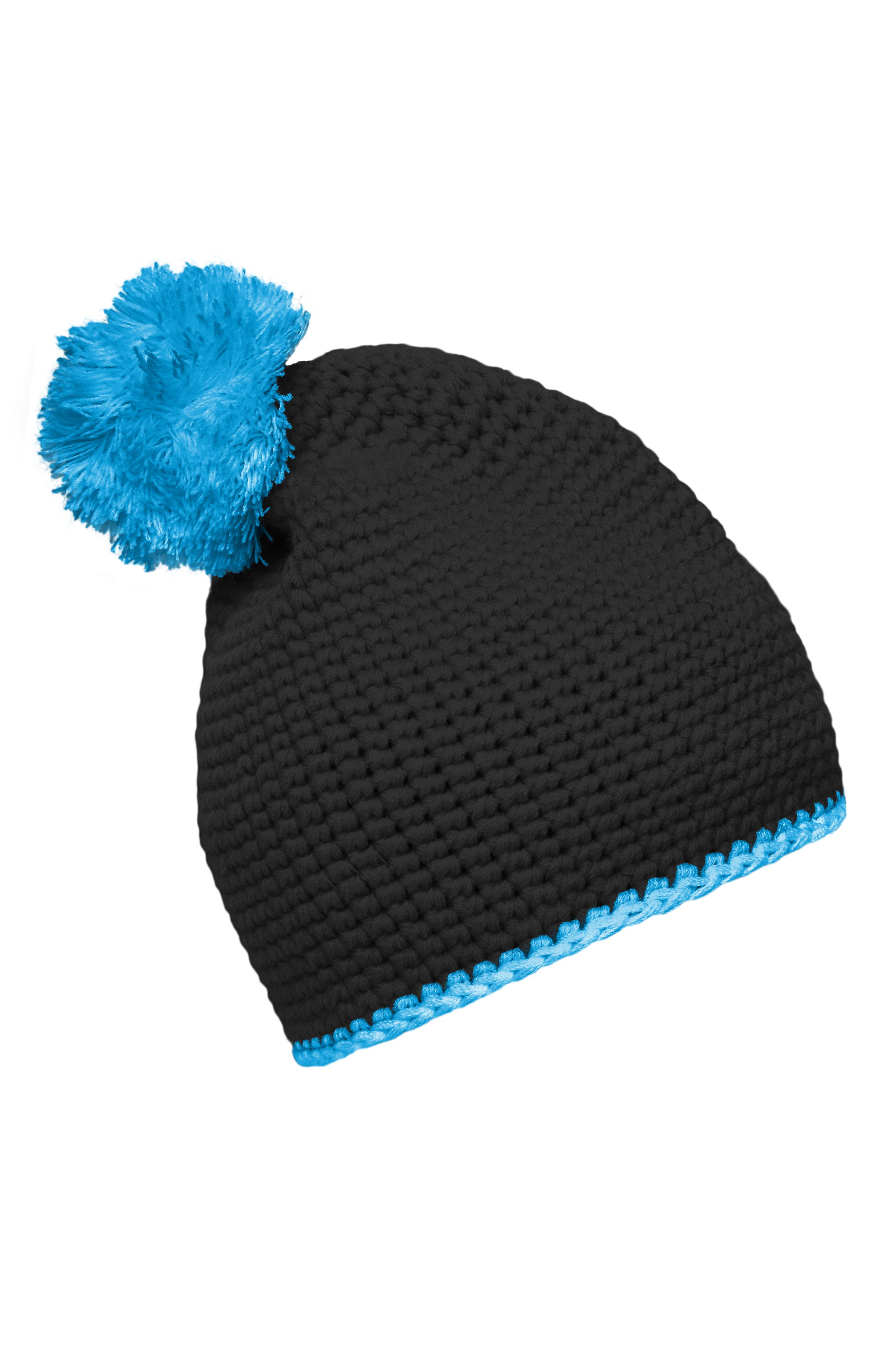 Pompon Hat with Contrast Stripe MB7964 Häkelmütze mit Kontrastrand und Pompon
