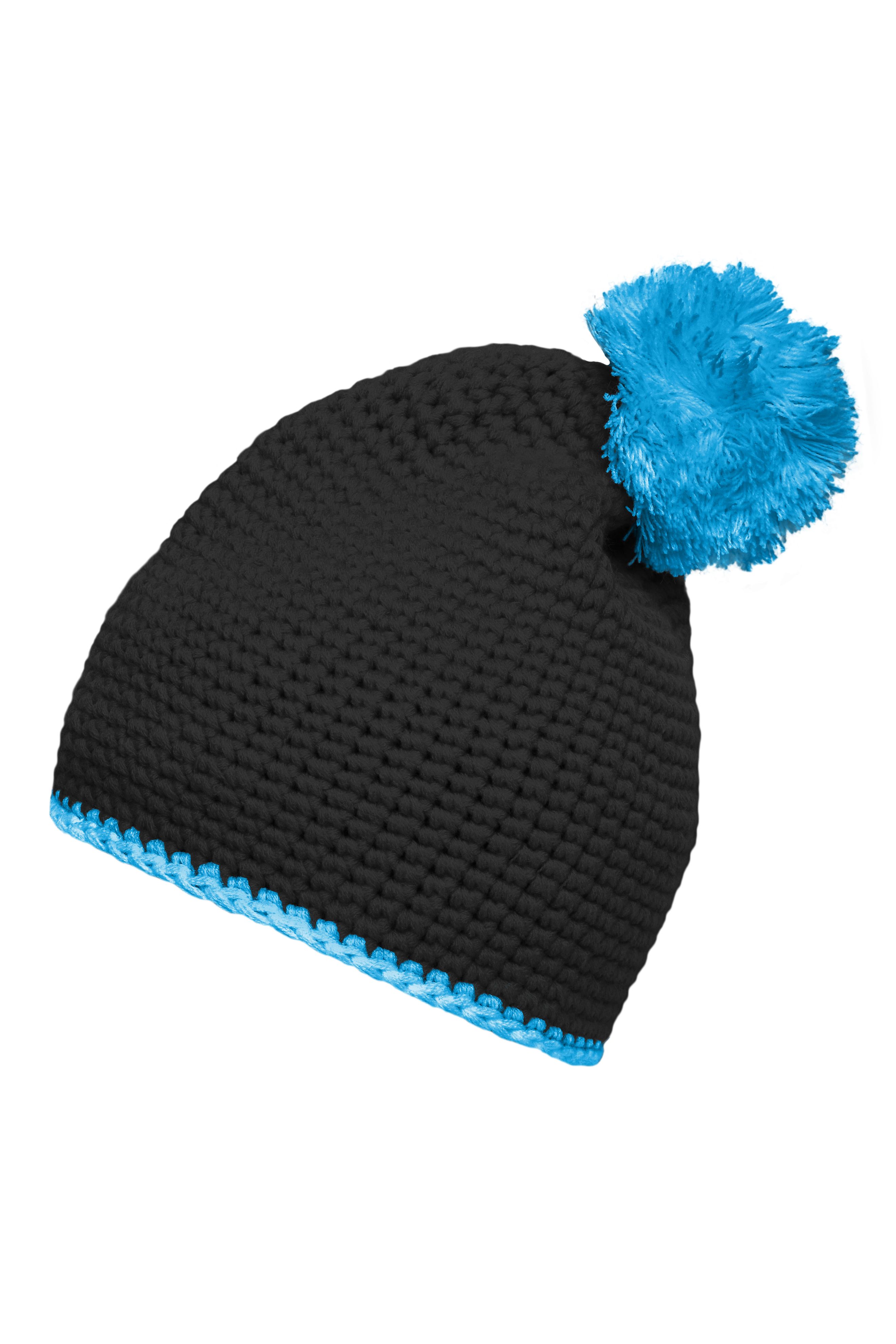 Pompon Hat with Contrast Stripe MB7964 Häkelmütze mit Kontrastrand und Pompon
